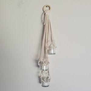 Tiered Macrame And Glass 3 Tealight Hanger With LED Flameless Candles